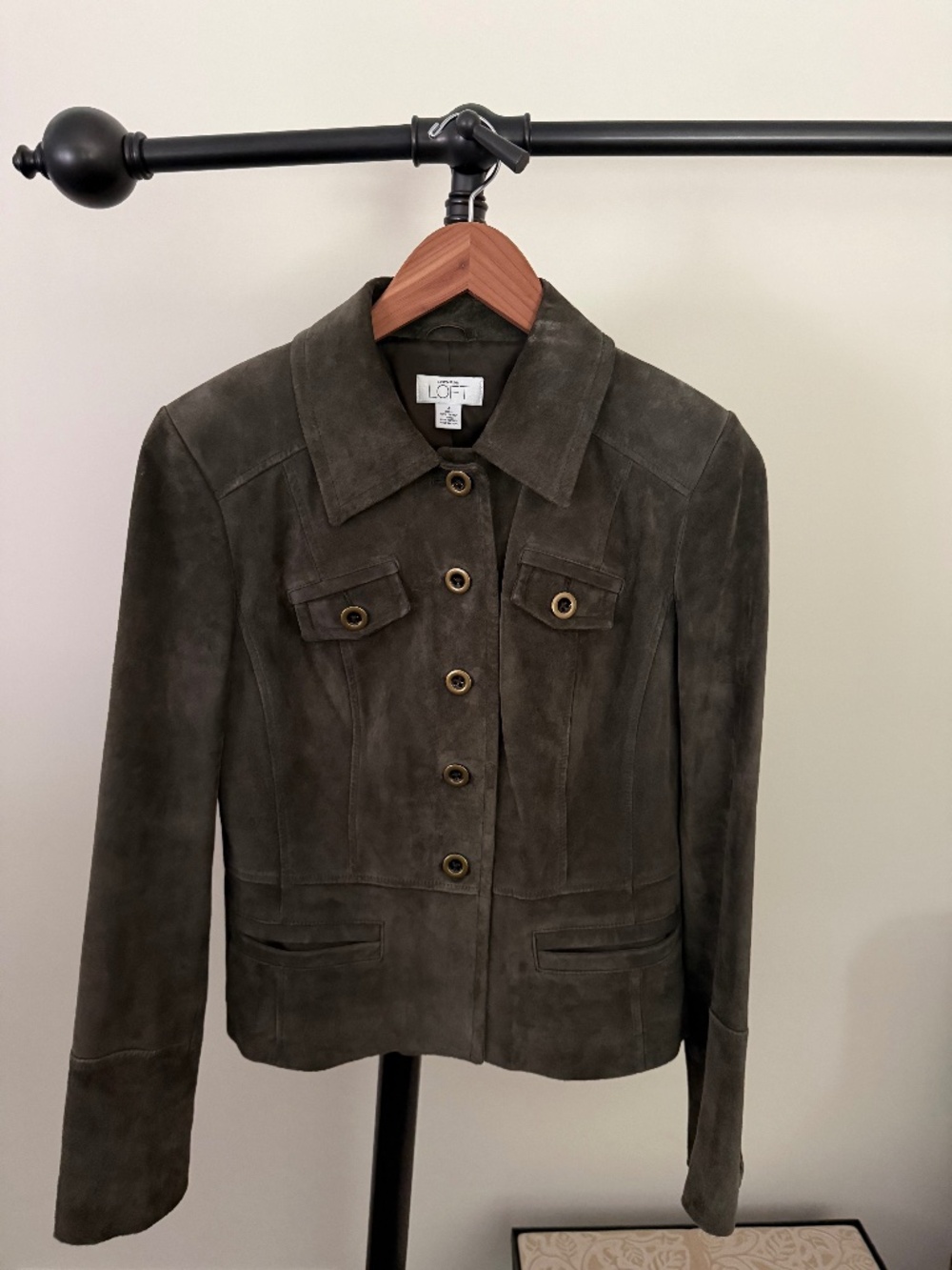 Ann Taylor LOFT Olive Green Genuine Suede Leather Jacket